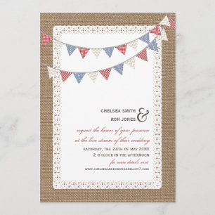 Live Stream Virtual Wedding Lace Bunting Burlap Kaart