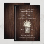 Live Stream Virtual Wedding Rustic Mason Jar Wood Kaart (Voorkant / Achterkant)