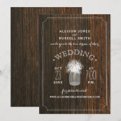 Live Stream Virtual Wedding Rustic Wood Mason Jar Kaart (Voorkant / Achterkant)