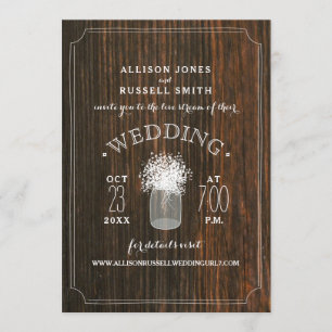 Live Stream Virtual Wedding Rustic Wood Mason Jar Kaart