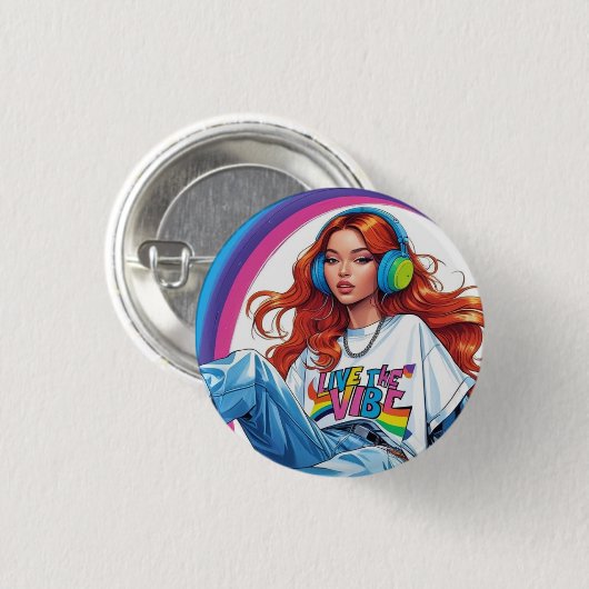 Live the Vibe Girl Ronde Button 3,2 Cm (Voorkant /achterkant)