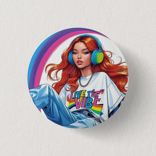 Live the Vibe Girl Ronde Button 3,2 Cm (Voorkant)