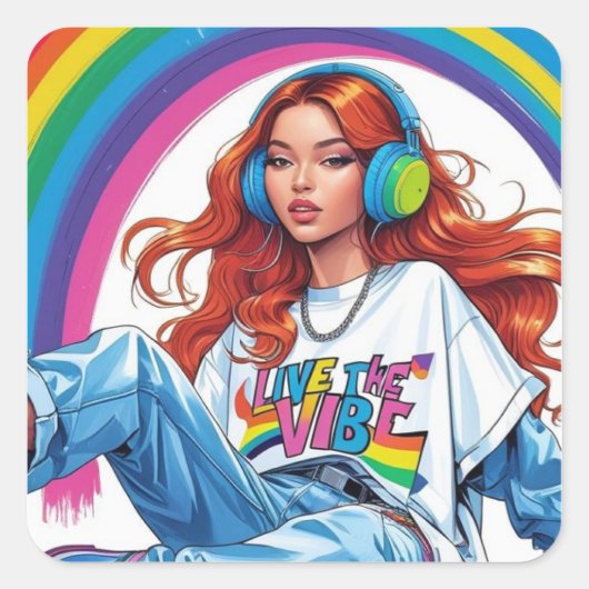 Live the Vibe Girl Vierkante Sticker (Voorkant)