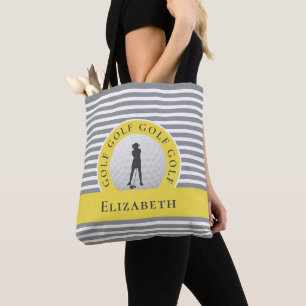 Live To Golf Geborduurd Golfer Grijs Gestreepte St Tote Bag