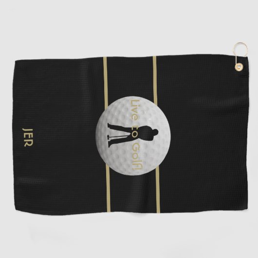 Live to Golf Quote Typografie Zwart Groen Monogram Golfhanddoek (Horizontaal)