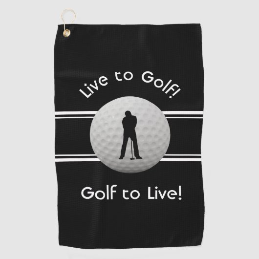 Live to Golf Quote Typografie Zwart Wit Golfhanddoek (Voorkant)