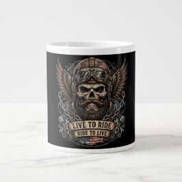 Live To Ride Bearded Skull Motorrijder Grote Koffiekop