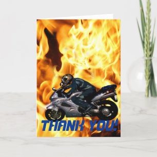 Live To Ride Motorbike & Flames Thank You Card Bedankkaart