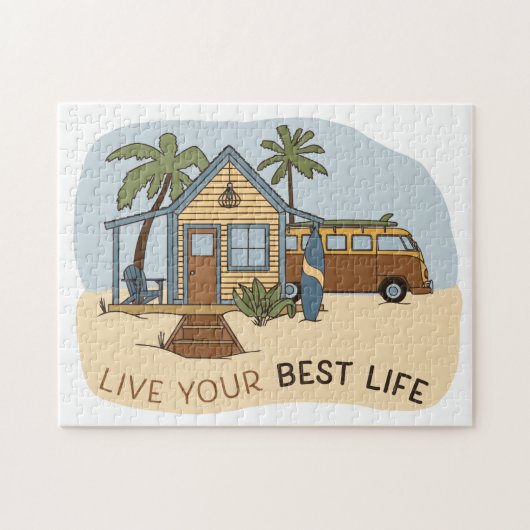 Live uw best Life Beach cabine Surfer Legpuzzel (Horizontaal)