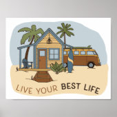 Live uw best Life Beach cabine Surfer Poster (Voorkant)