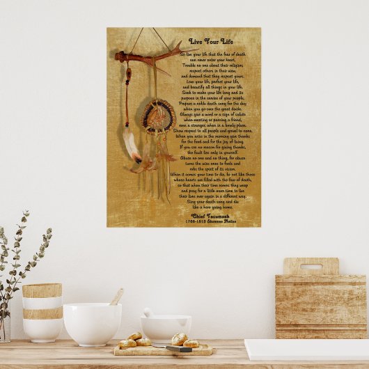 "Live uw leven", Chief Tecumseh w/ Dream catcher Poster (Keuken)