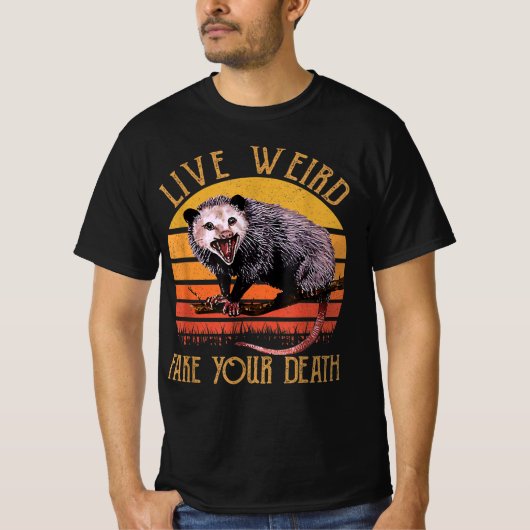 Live Weird Fake Your Death Opossum Ugly Cats Retro T-shirt (Voorkant)