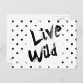 Live Wild, zwart en wit typografie Briefkaart (Voorkant / Achterkant)