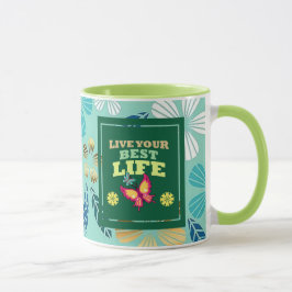 Live Your Best Life Mok – Elegante Groene Bloemend