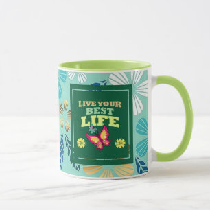 Live Your Best Life Mok – Elegante Groene Bloemend