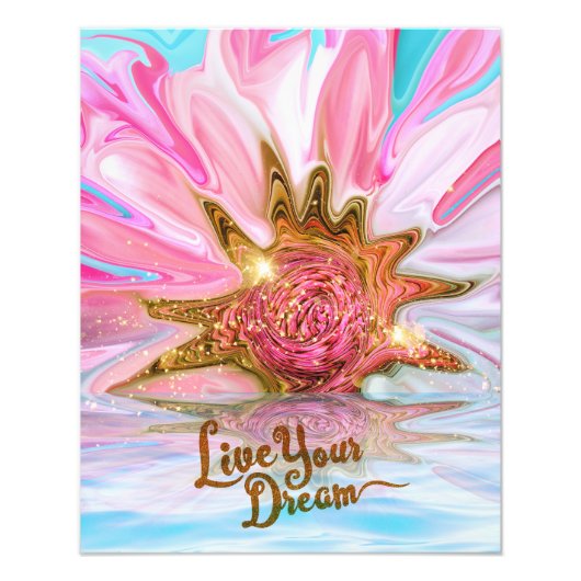 Live Your Dream - Roos Flower power Foto Afdruk (Voorkant)