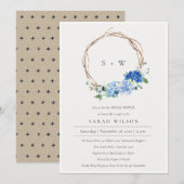 Lively Blue Floral Wreatal Vrijgezellenfeest Invit Bedankkaart (Voorkant / Achterkant)