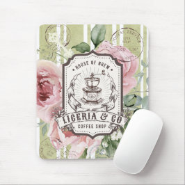 Lively desk decor Pink floral Vintage coffee logo  Muismat
