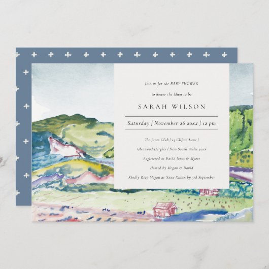 Lively Mountain Scape Blush Baby shower uitnodigen Bedankkaart (Voorkant / Achterkant)