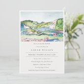 Lively Mountain Scape Blush Baby shower uitnodigen Bedankkaart (Staand voorkant)