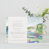 Lively Mountain Scape Blush Green Wedding Invite Bedankkaart (Staand voorkant)