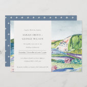 Lively Mountain Scape Blush Green Wedding Invite Bedankkaart (Voorkant / Achterkant)