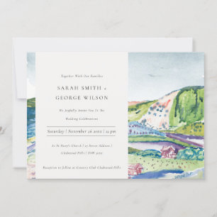 Lively Mountain Scape Blush Green Wedding Invite Bedankkaart