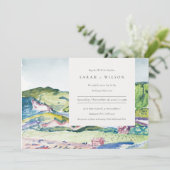 Lively Mountain Scape Blush Green Wedding Invite Bedankkaart (Staand voorkant)