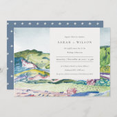 Lively Mountain Scape Blush Green Wedding Invite Bedankkaart (Voorkant / Achterkant)