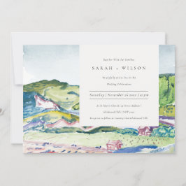 Lively Mountain Scape Blush Green Wedding Invite Bedankkaart