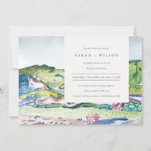 Lively Mountain Scape Blush Green Wedding Invite Bedankkaart