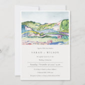Lively Mountain Scape Blush Green Wedding Invite Bedankkaart (Voorkant)
