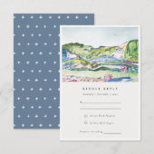 Lively Mountain Scape Blush Green Wedding RSVP Informatiekaartje (Voorkant / Achterkant)