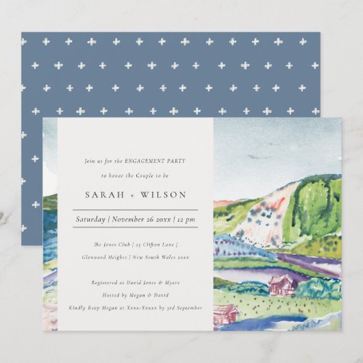 Lively Mountain Scape Blush Verloving uitnodigen Bedankkaart (Voorkant / Achterkant)