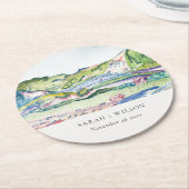 Lively Mountain Scape Blush Waterverf Wedding Ronde Kartonnen Onderzetter (Gebogen)