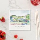 Lively Mountain Scape Blush Waterverf Wedding Servet (Insitu)