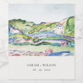 Lively Mountain Scape Blush Waterverf Wedding Wijn Etiket (Enkel label)