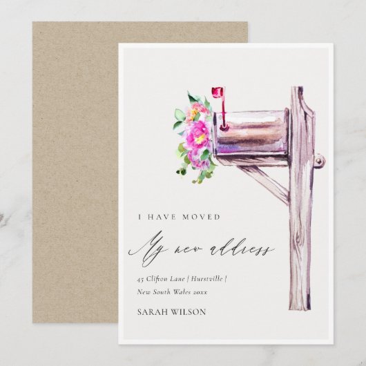 Lively Pink Floral Mailbox I heeft Kaart verplaats (Voorkant / Achterkant)