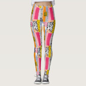 Lively Pink Oranje Geel Abstract Leggings (Voorkant)