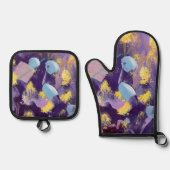 Lively, Purple and Yellow, Abstract Art Ovenwant & Pannenlap Set (Voorkant)