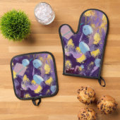 Lively, Purple and Yellow, Abstract Art  Ovenwant & Pannenlap Set (Top down)