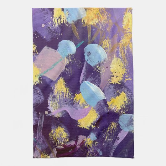 Lively Purple and Yellow, Abstract Art Theedoek (Verticaal)