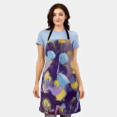 Lively Purple, Yellow, and Blue Abstract Art Apron Schort (Gedragen)