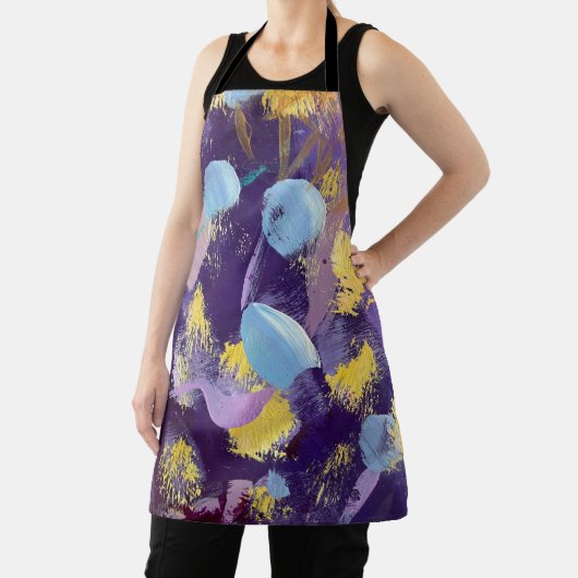 Lively Purple, Yellow, and Blue Abstract Art Apron Schort (Insitu)