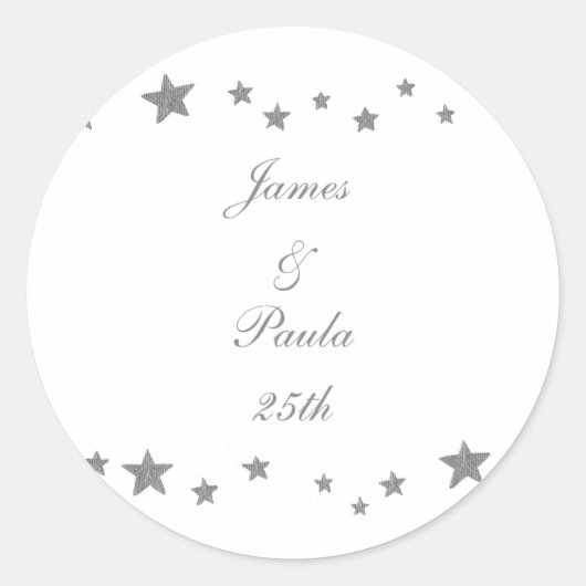 Lively Silver Stars Voeg naam toe Jubileum Sticker (Voorkant)