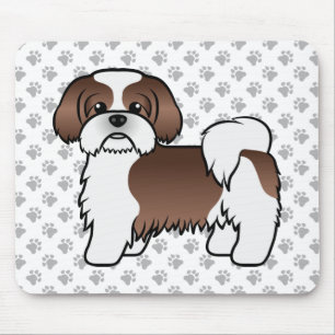 Liver And White Shih Tzu Cute Cartoon Dog Muismat