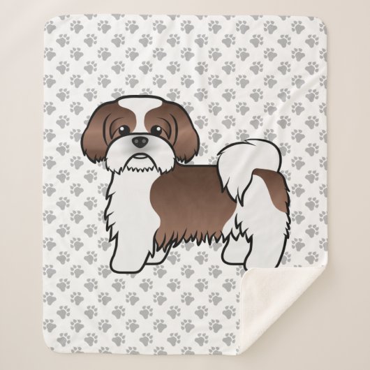 Liver and White Shih Tzu Cute Cartoon Dog Sherpa Deken (Voorkant)