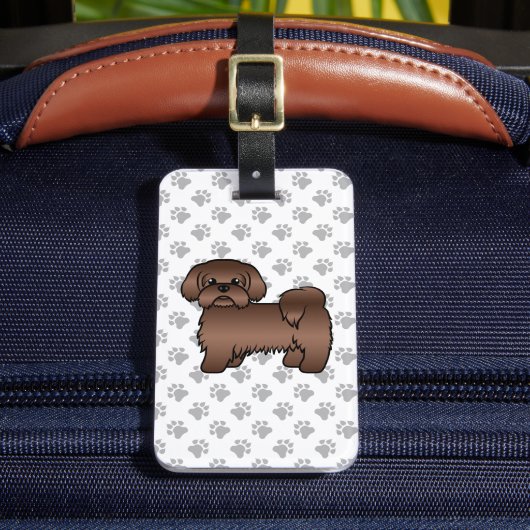 Liver Brown Shih Tzu Cartoon Dog & Custom Text Bagagelabel (Voorkant Insitu 2)