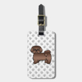 Liver Brown Shih Tzu Cartoon Dog & Custom Text Bagagelabel (Voorkant verticaal)