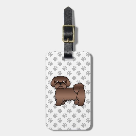 Liver Brown Shih Tzu Cartoon Dog & Custom Text Bagagelabel (Voorkant verticaal)